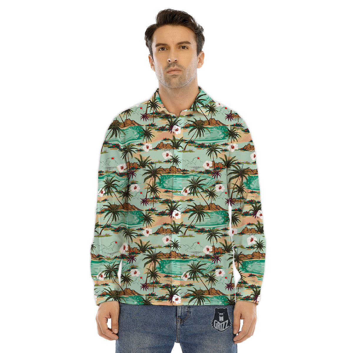 Plam Tree Beach Summer Print Pattern Men's Dress Shirts-grizzshop