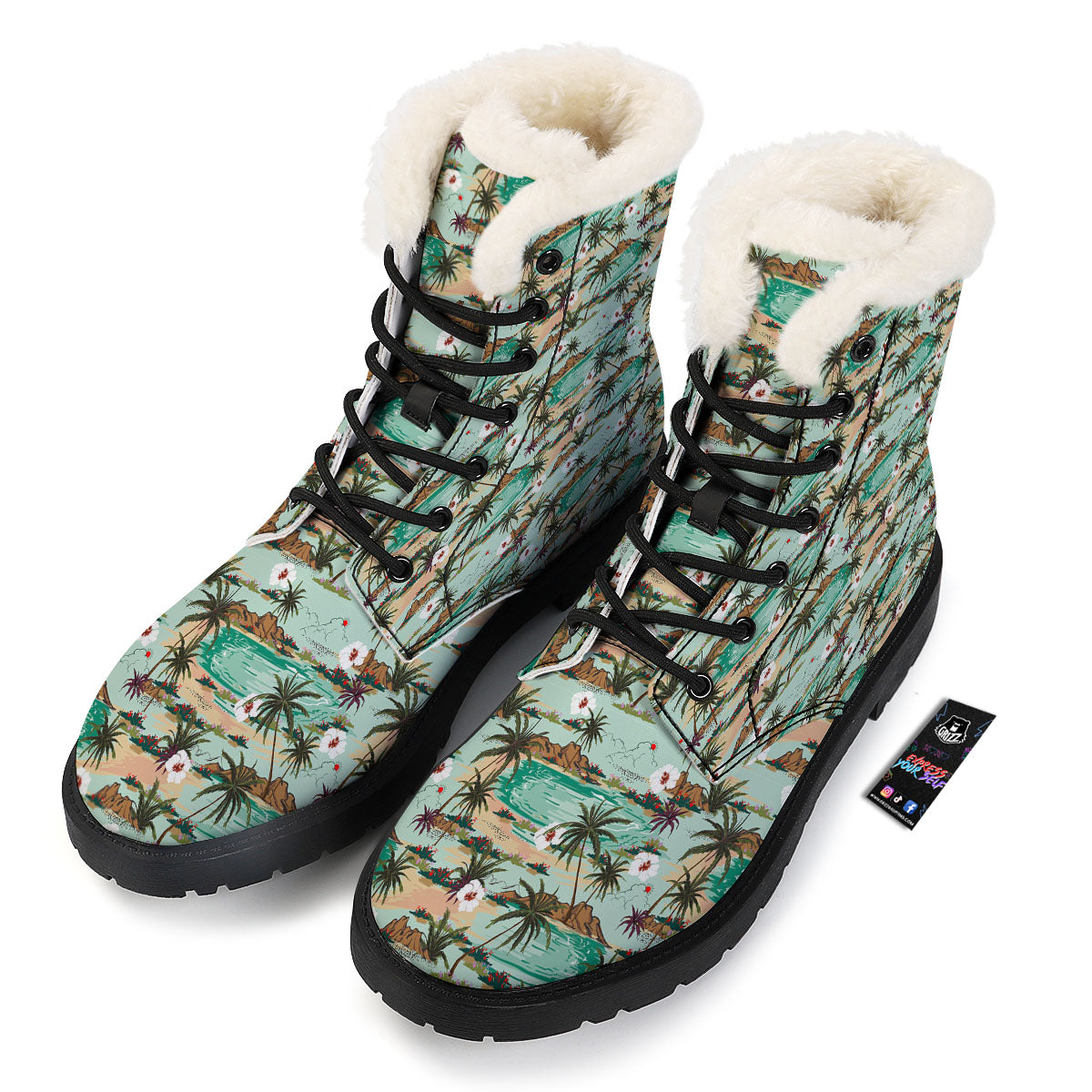 Plam Tree Beach Summer Print Pattern Winter Boots-grizzshop