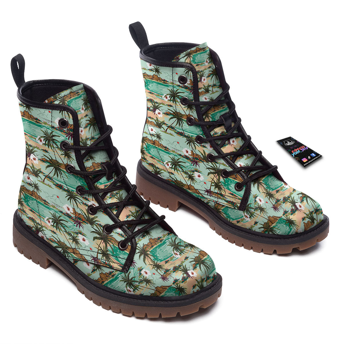 Plam Tree Beach Summer Print Pattern Work Boots-grizzshop