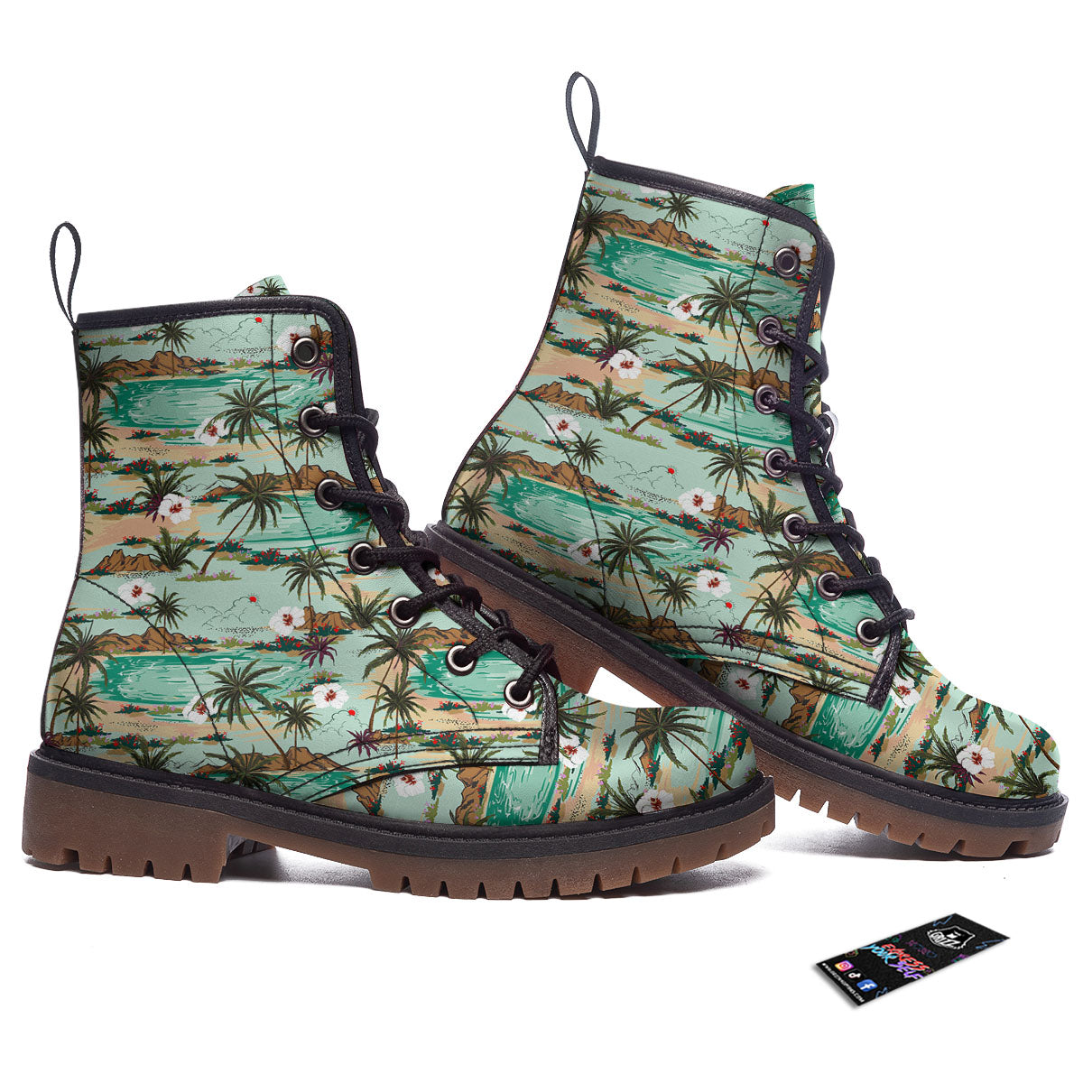 Plam Tree Beach Summer Print Pattern Work Boots-grizzshop