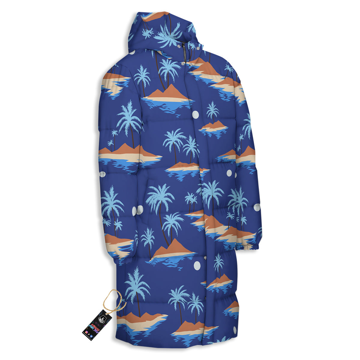 Plam Tree Beach Vintage Print Pattern Long Down Jacket-grizzshop