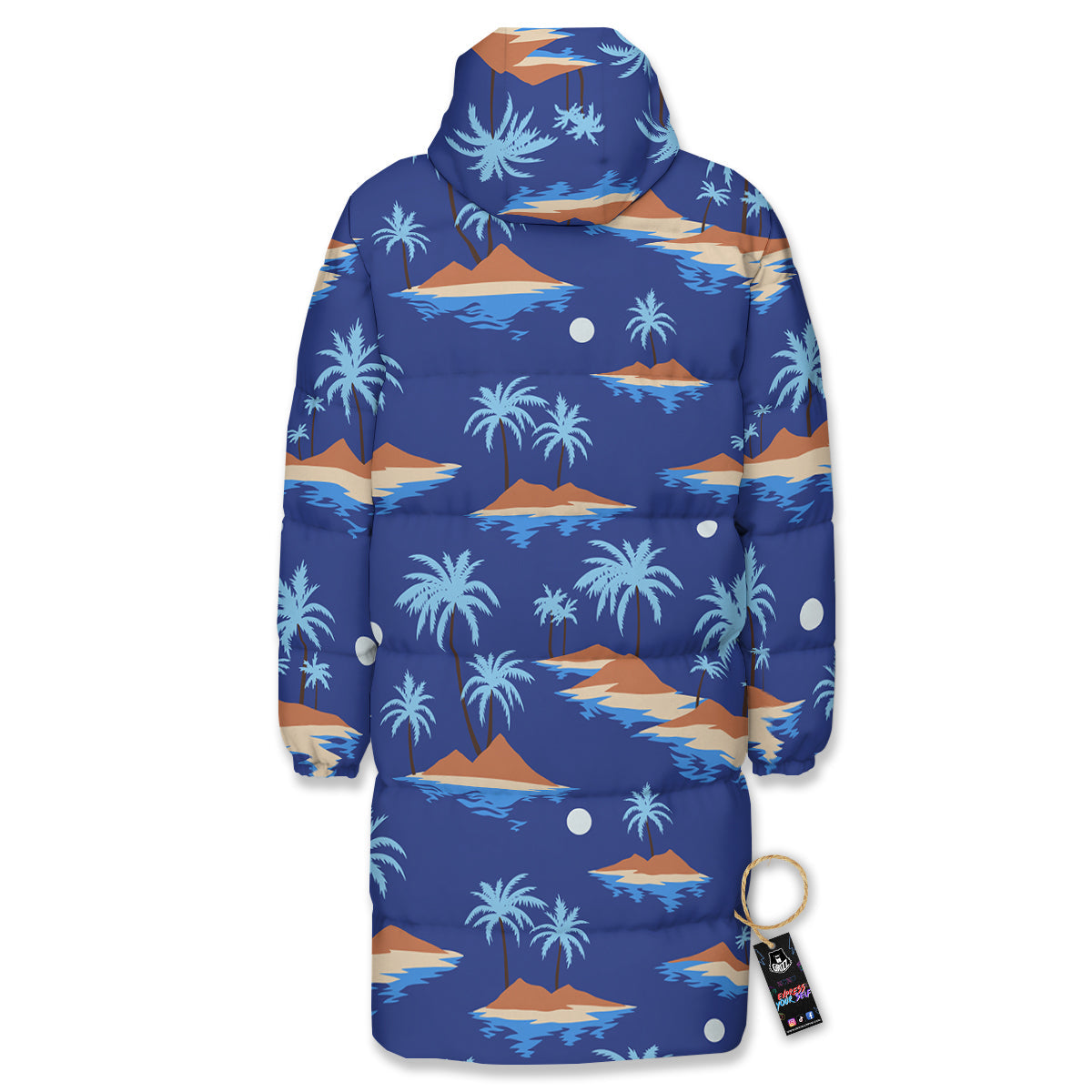 Plam Tree Beach Vintage Print Pattern Long Down Jacket-grizzshop