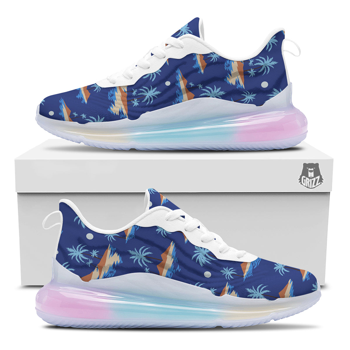 Plam Tree Beach Vintage Print Pattern Running Sneakers-grizzshop