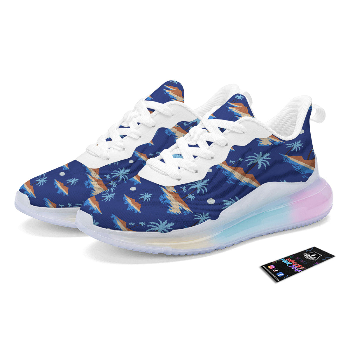 Plam Tree Beach Vintage Print Pattern Running Sneakers-grizzshop