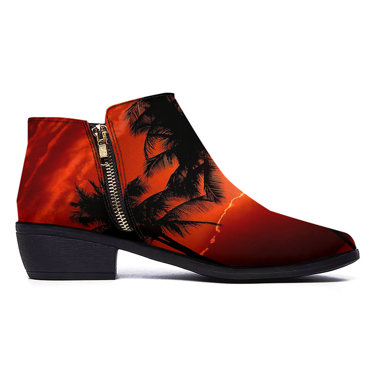 Plam Tree Sunset Tropical Print Ankle Boots-grizzshop