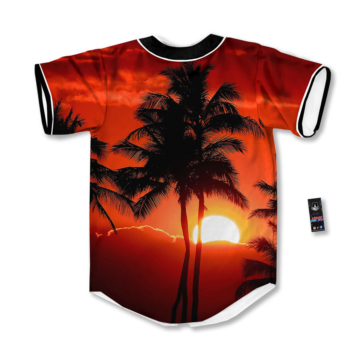 Plam Tree Sunset Tropical Print Baseball Jersey-grizzshop