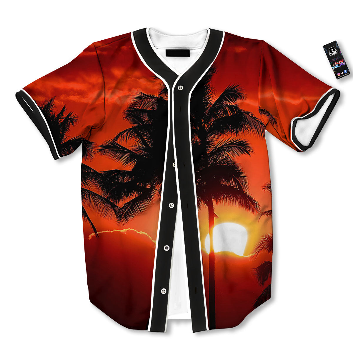 Plam Tree Sunset Tropical Print Baseball Jersey-grizzshop