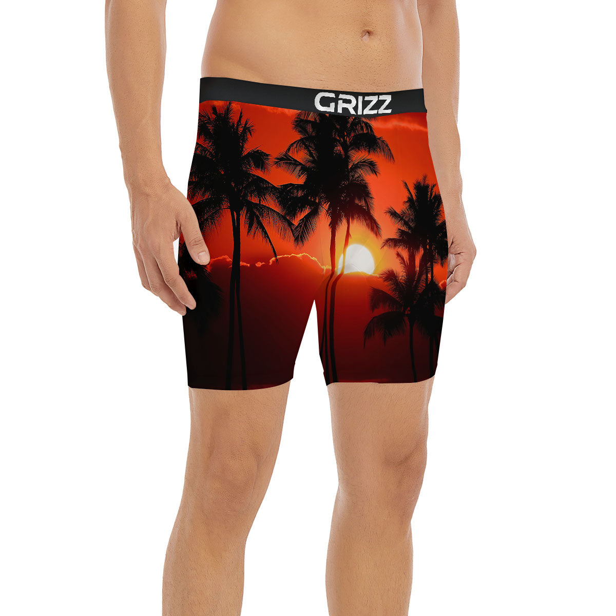 Plam Tree Sunset Tropical Print Boxer Briefs-grizzshop