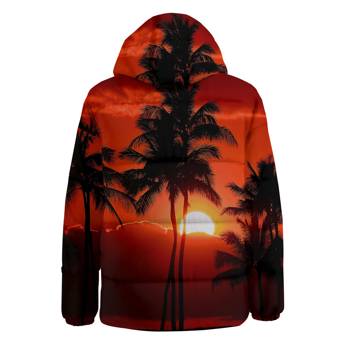 Plam Tree Sunset Tropical Print Down Jacket-grizzshop