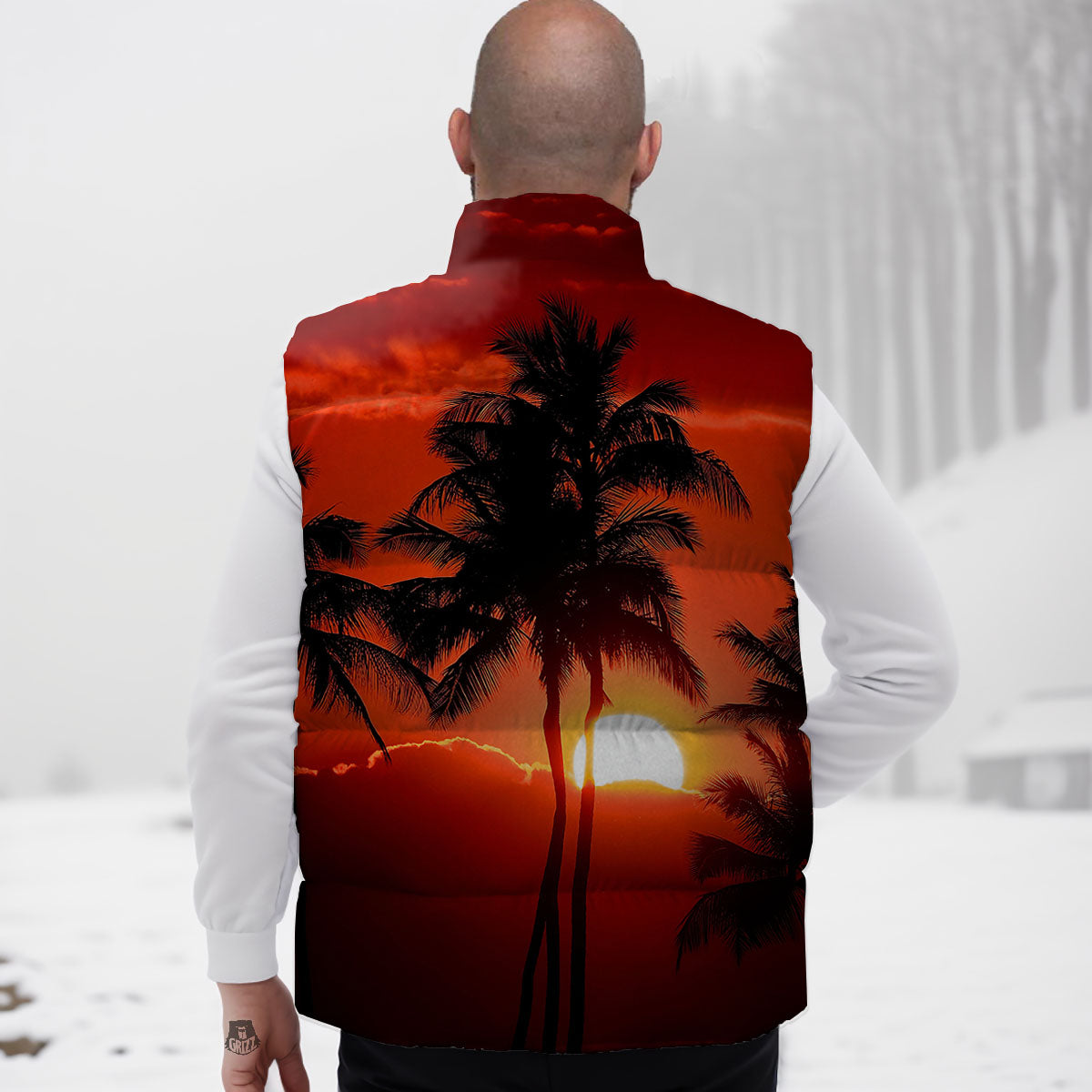 Plam Tree Sunset Tropical Print Down Vest