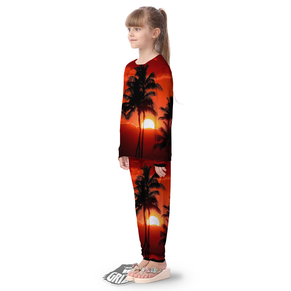 Plam Tree Sunset Tropical Print Kid's Pajamas-grizzshop