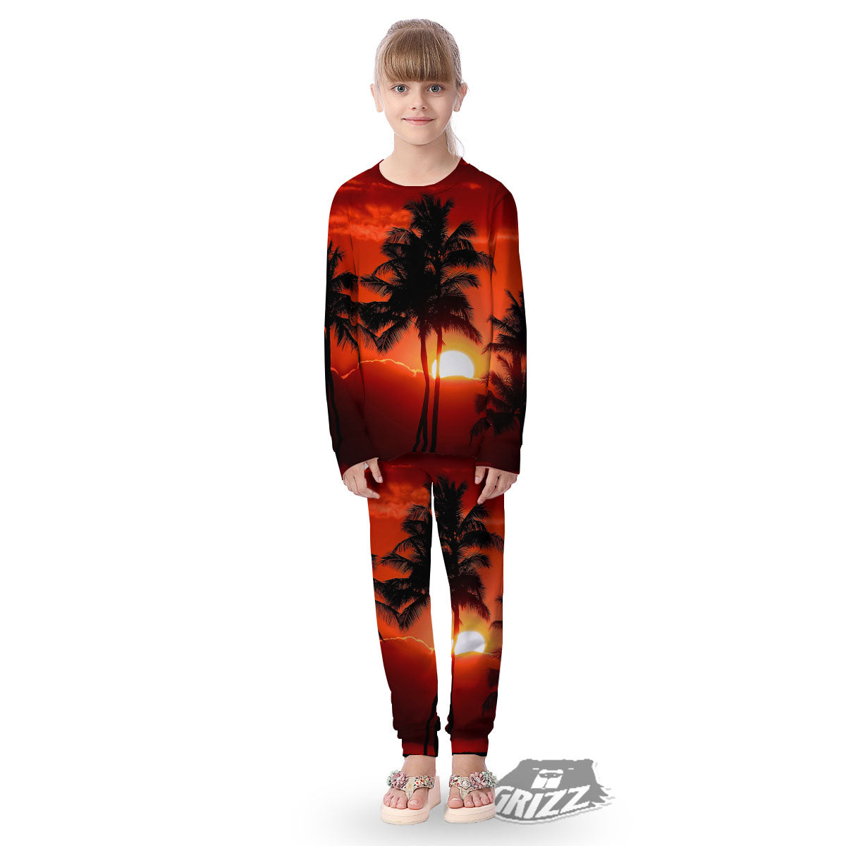 Plam Tree Sunset Tropical Print Kid's Pajamas-grizzshop