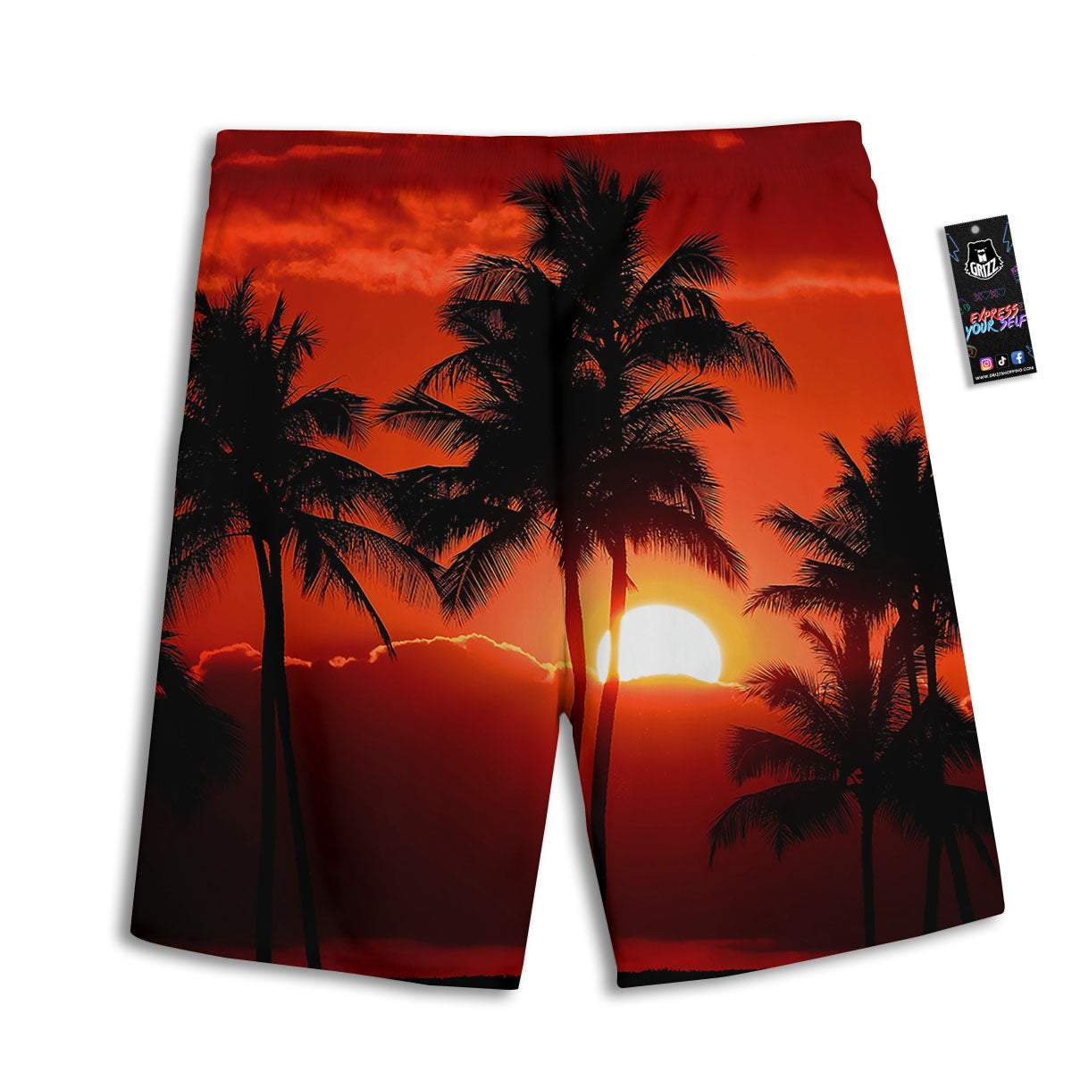 Plam Tree Sunset Tropical Print Men's Athletic Shorts