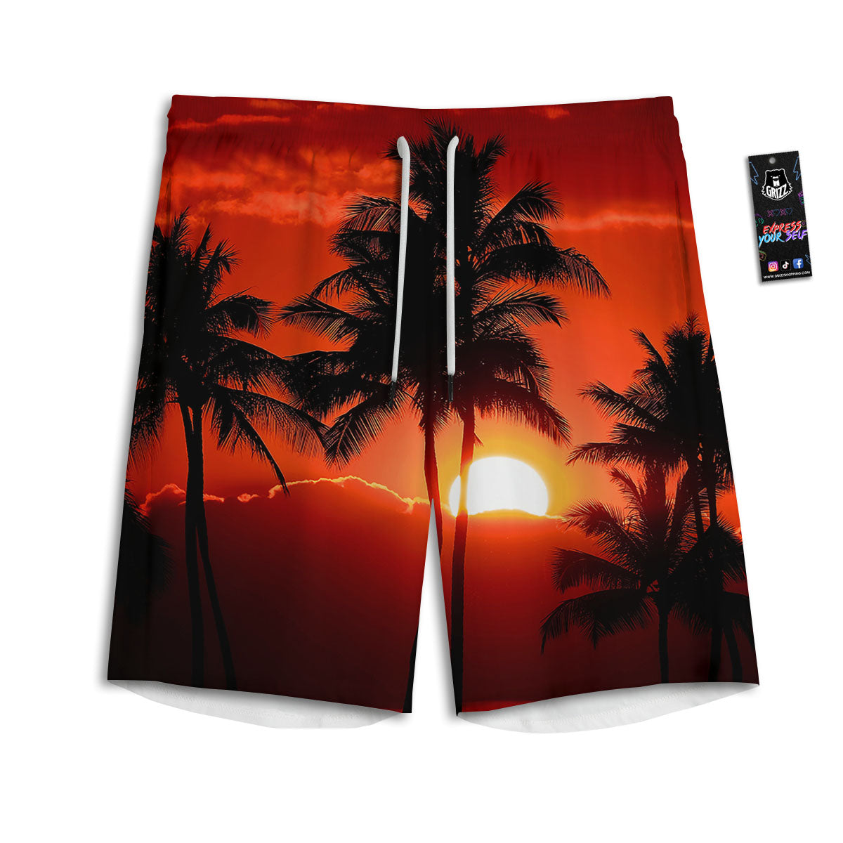 Plam Tree Sunset Tropical Print Men's Athletic Shorts