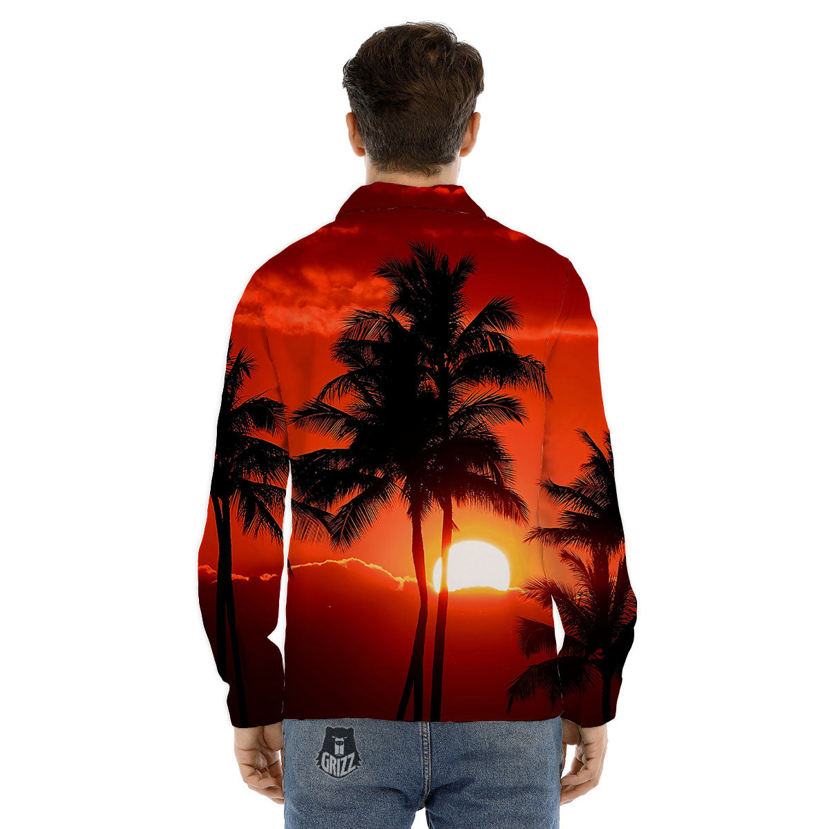 Plam Tree Sunset Tropical Print Men's Dress Shirts-grizzshop