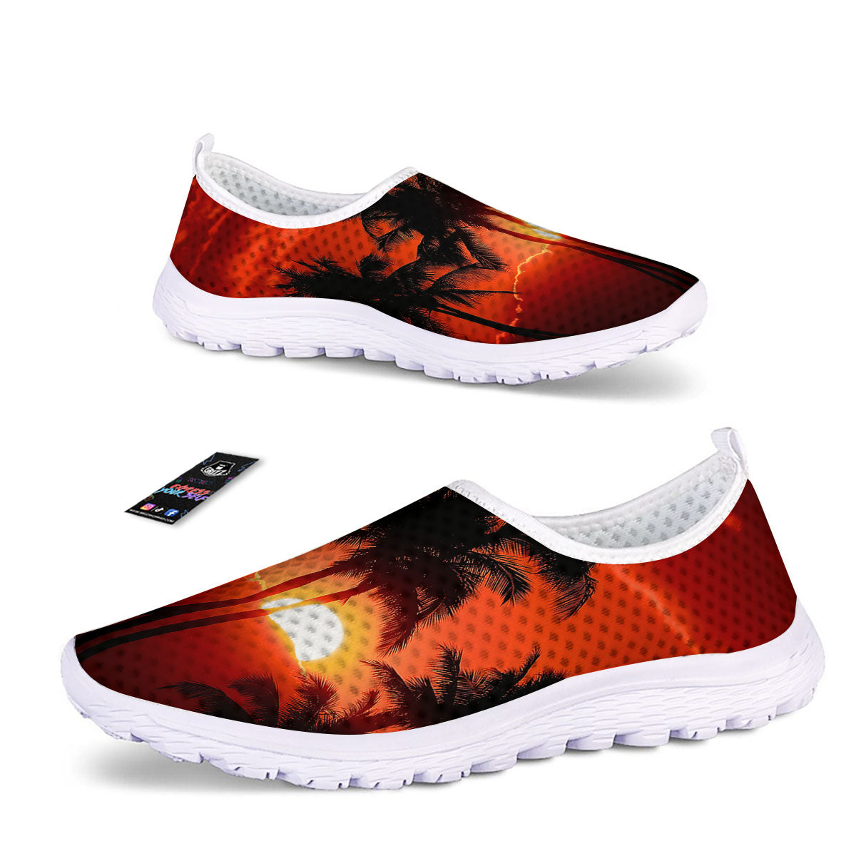 Plam Tree Sunset Tropical Print Nurse Shoes-grizzshop
