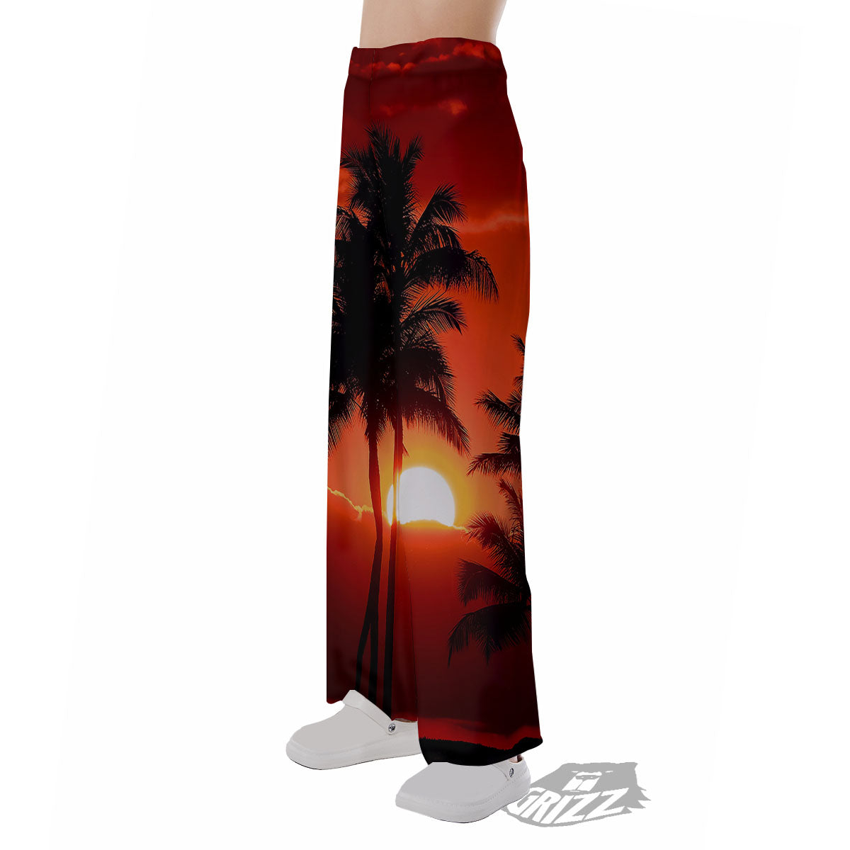 Plam Tree Sunset Tropical Print Pajama Pants-grizzshop