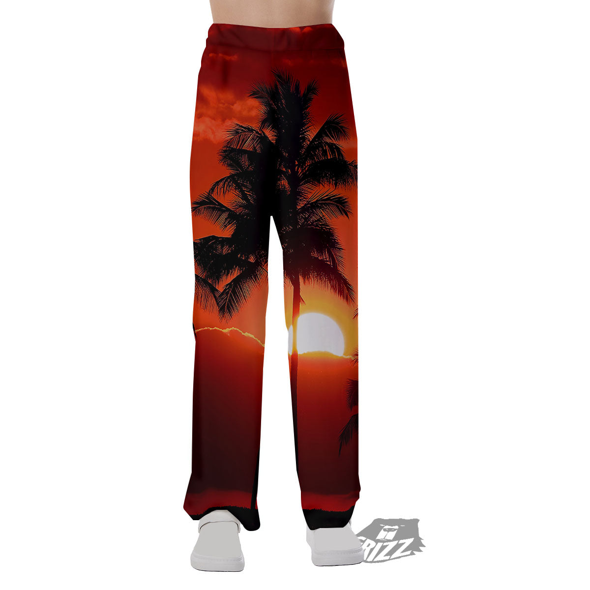 Plam Tree Sunset Tropical Print Pajama Pants-grizzshop