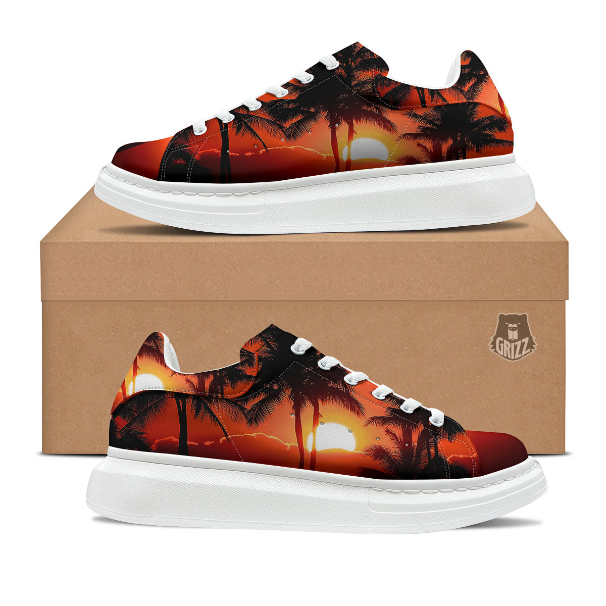 Plam Tree Sunset Tropical Print Platform Shoes-grizzshop