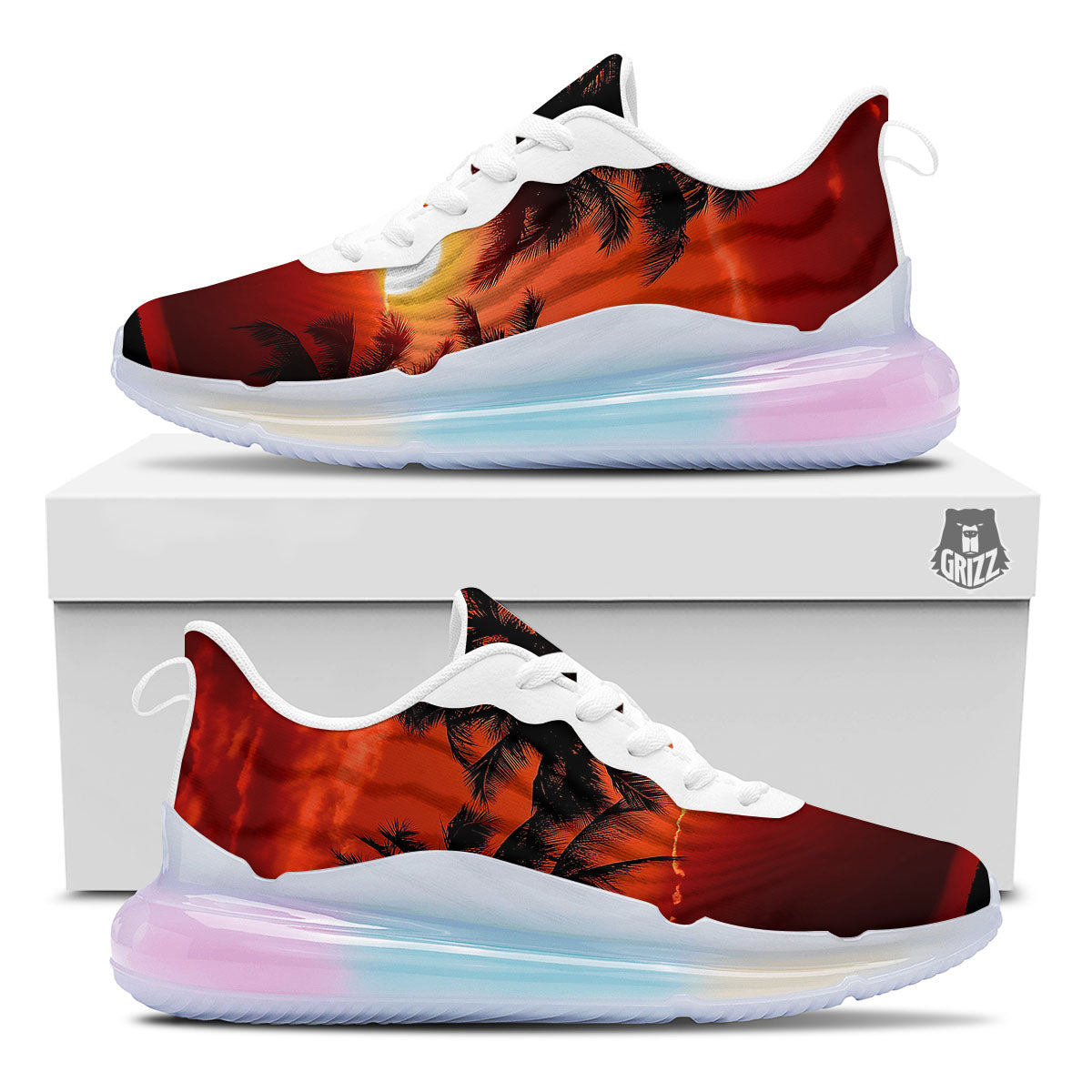 Plam Tree Sunset Tropical Print Running Sneakers-grizzshop