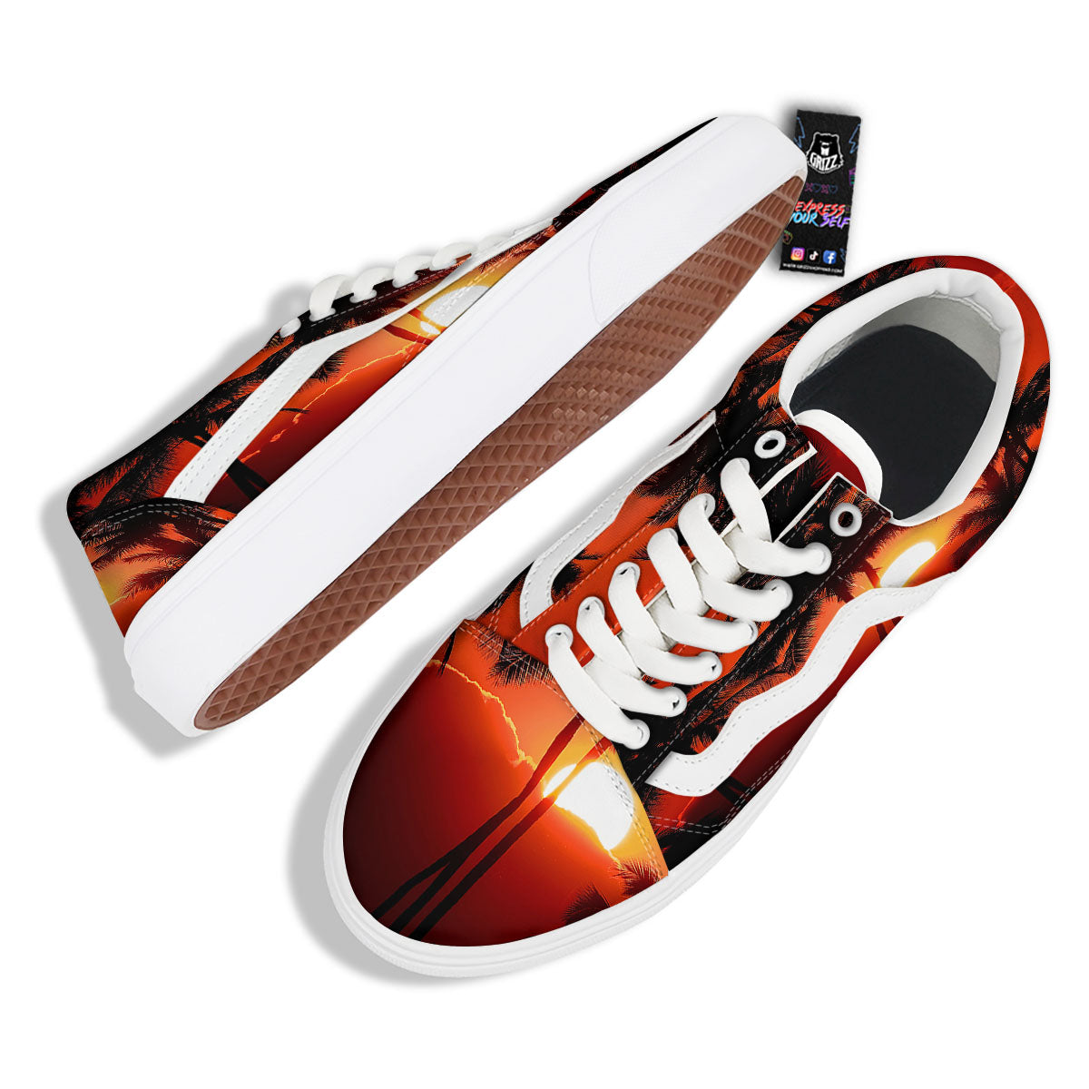 Plam Tree Sunset Tropical Print Skate Shoes-grizzshop