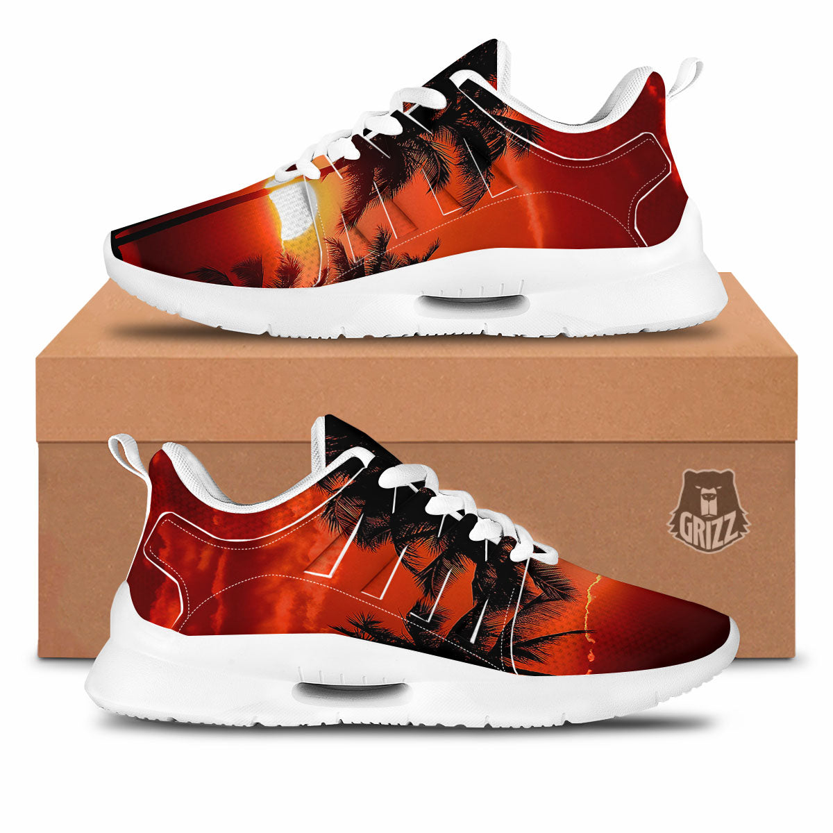 Plam Tree Sunset Tropical Print Tennis Shoes-grizzshop