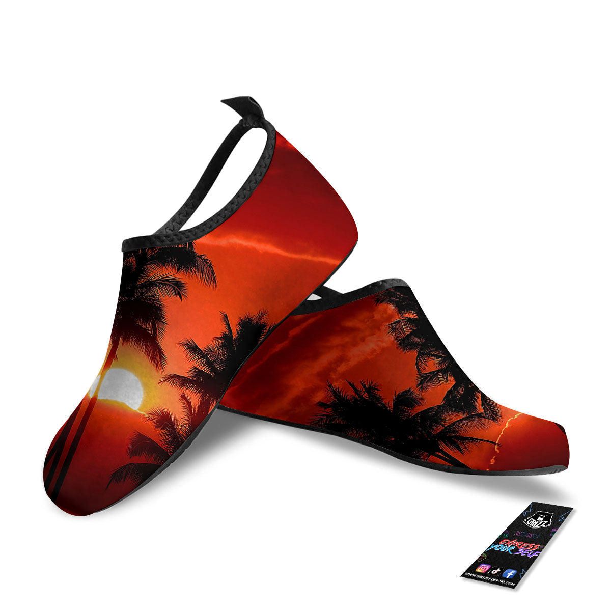 Plam Tree Sunset Tropical Print Water Shoes-grizzshop
