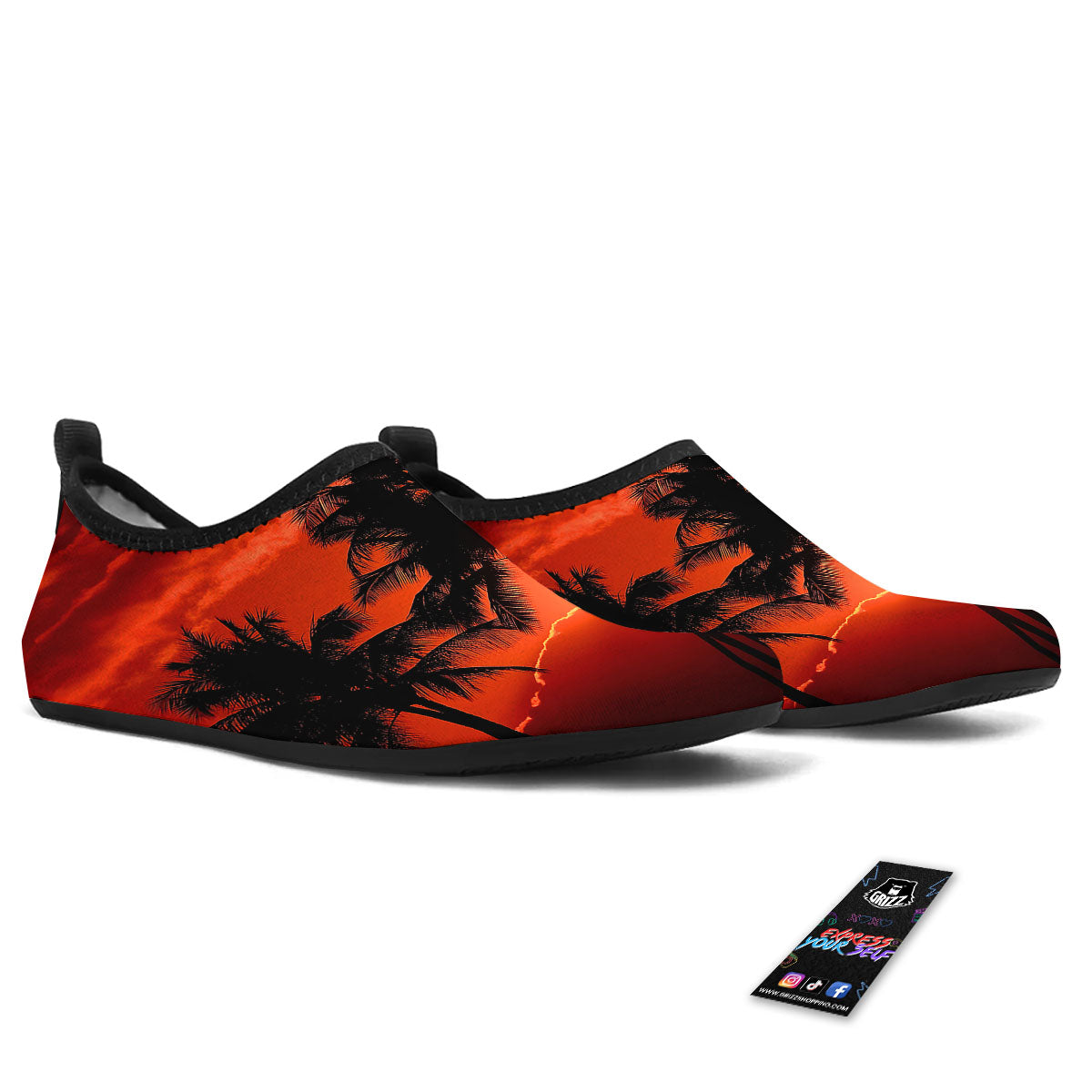 Plam Tree Sunset Tropical Print Water Shoes-grizzshop