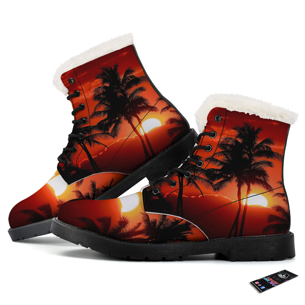 Plam Tree Sunset Tropical Print Winter Boots-grizzshop
