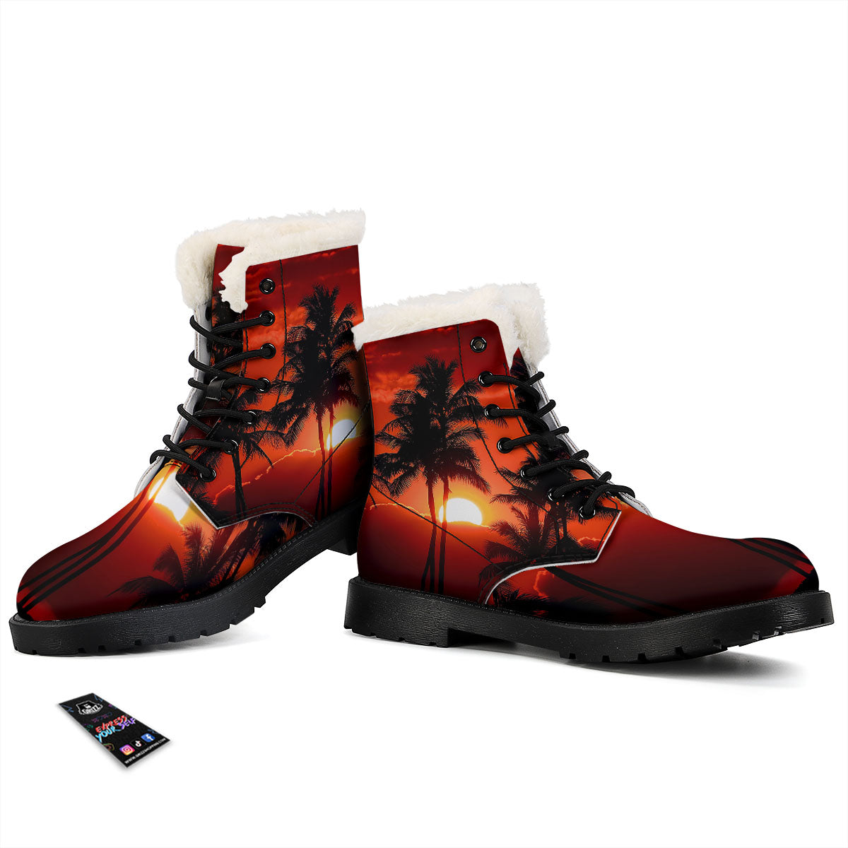 Plam Tree Sunset Tropical Print Winter Boots-grizzshop