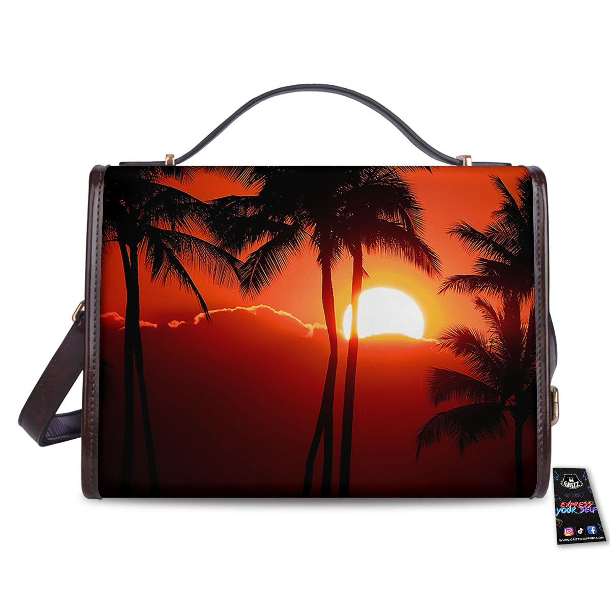 Plam Tree Sunset Tropical Print Women's Satchel Bag-grizzshop