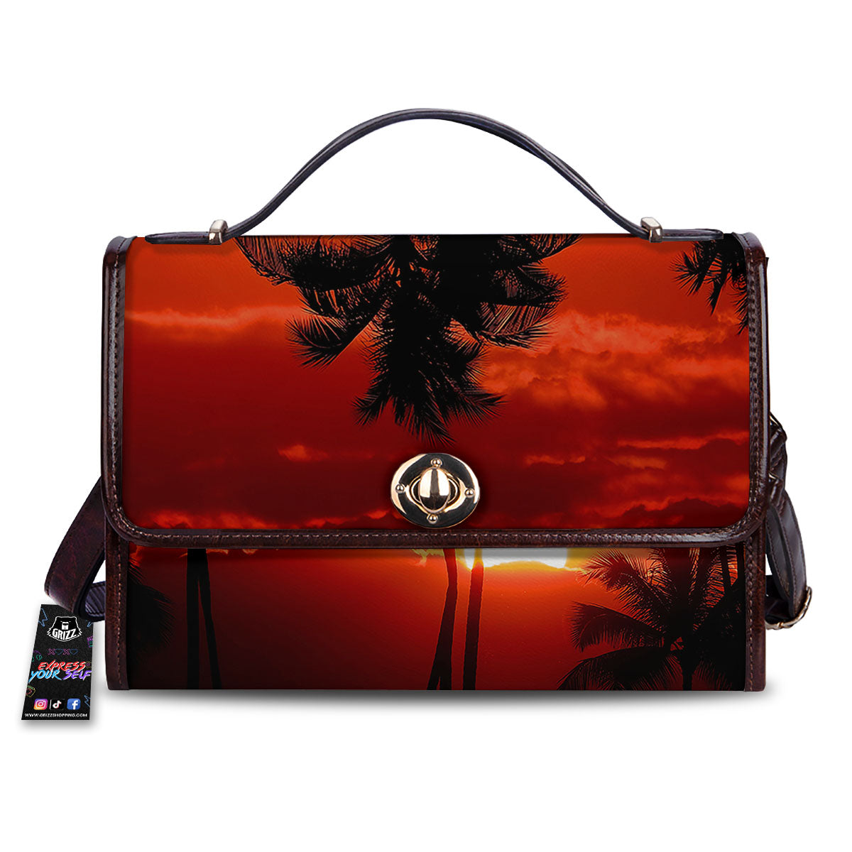 Plam Tree Sunset Tropical Print Women's Satchel Bag-grizzshop