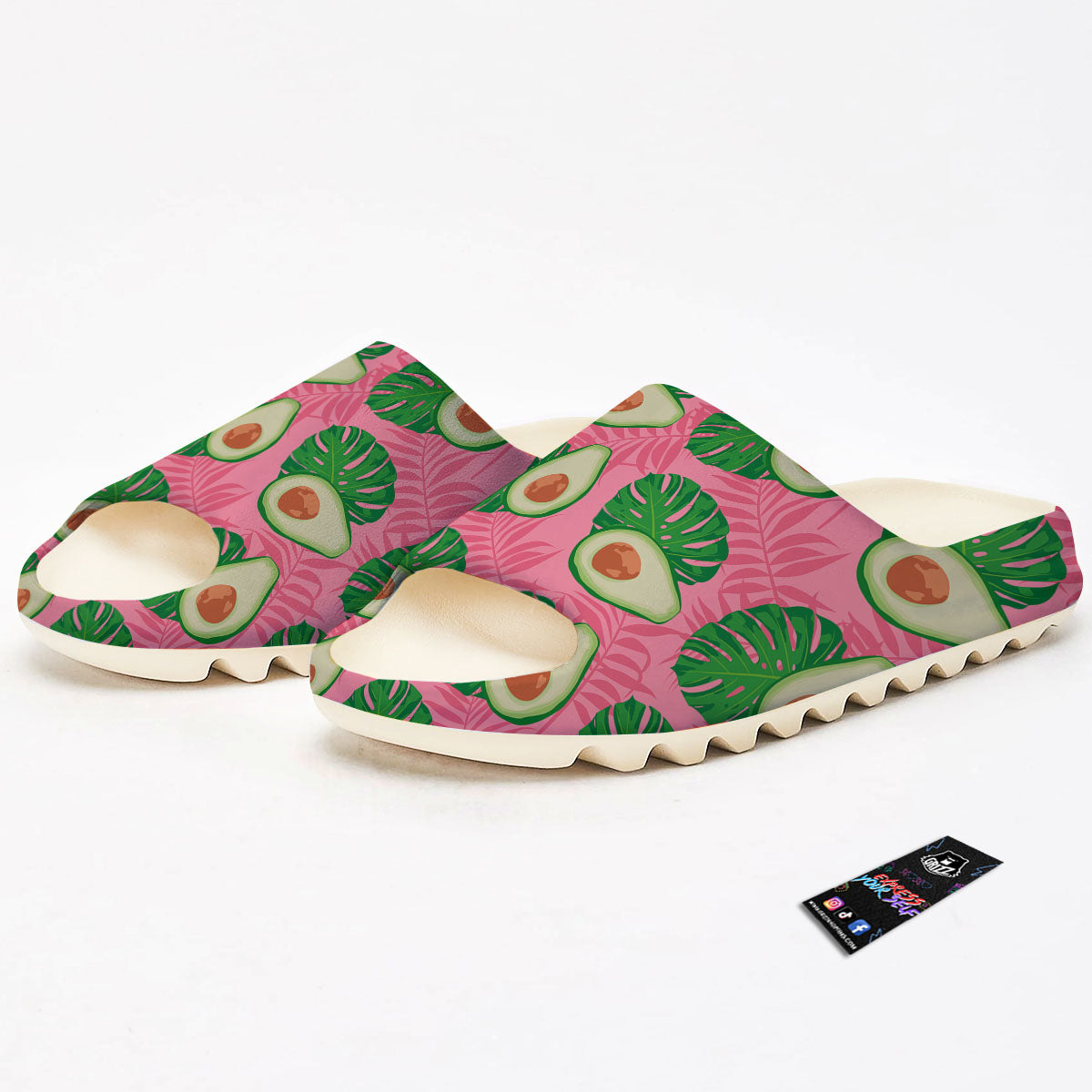 Plam Leaf And Avocado Pink Print Pattern Sandals-grizzshop