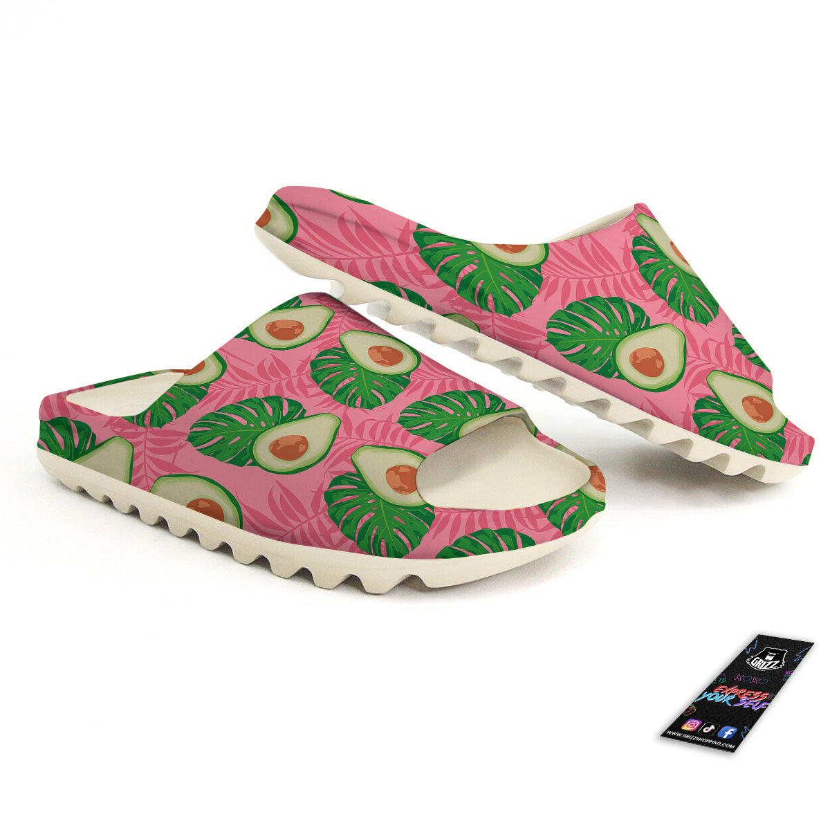 Plam Leaf And Avocado Pink Print Pattern Sandals-grizzshop