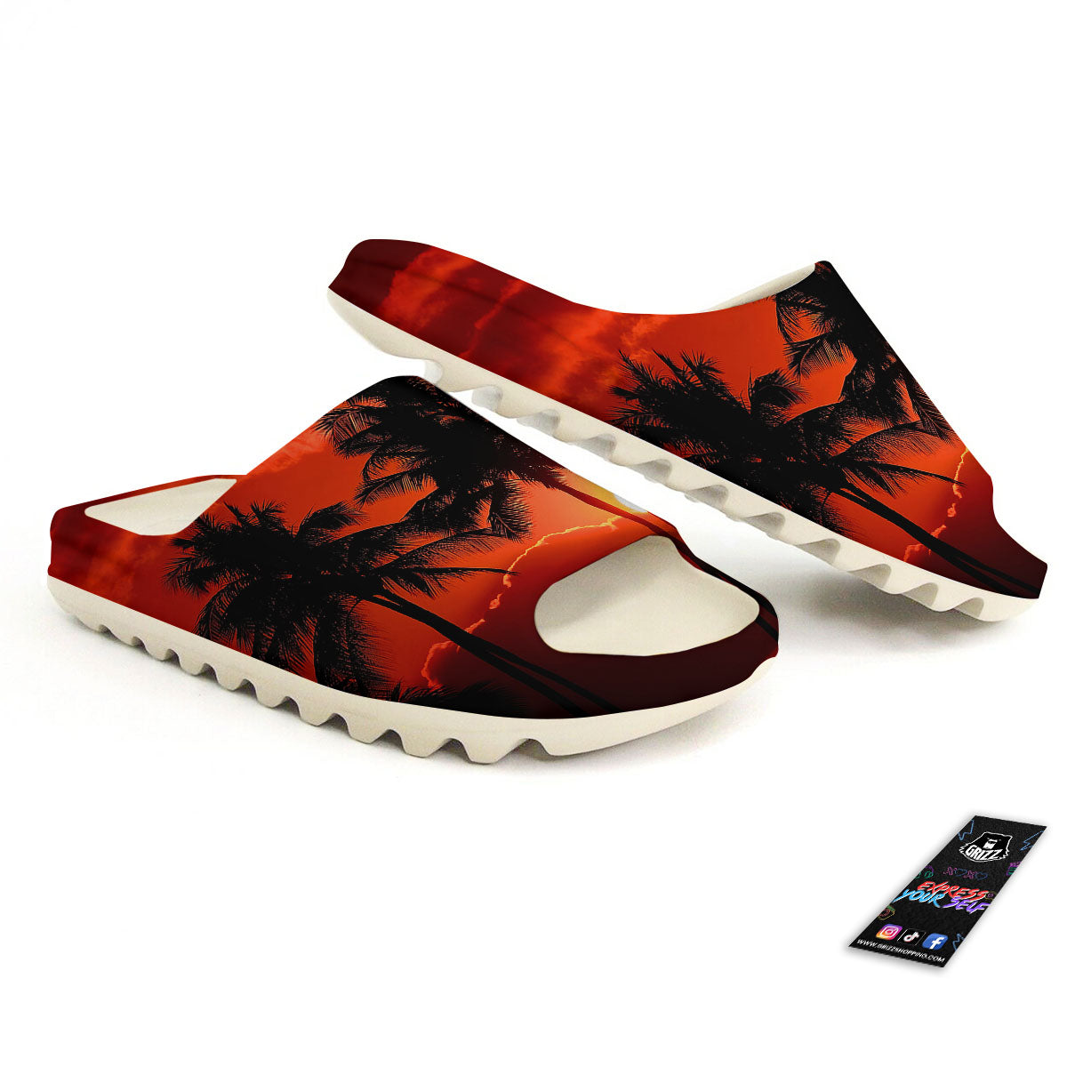 Plam Tree Sunset Tropical Print Sandals-grizzshop