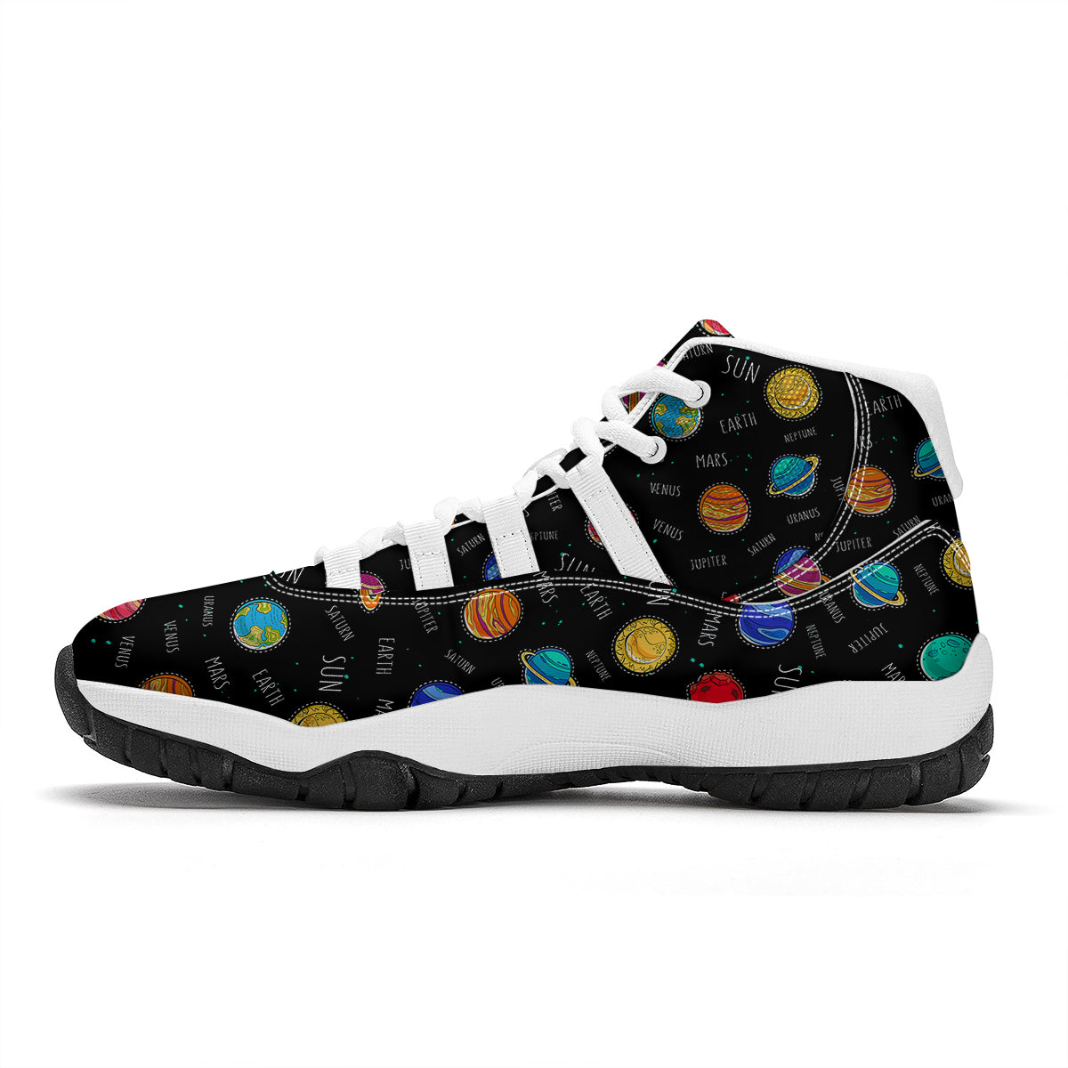 Planet And Solar System Print Pattern White Bball Shoes-grizzshop