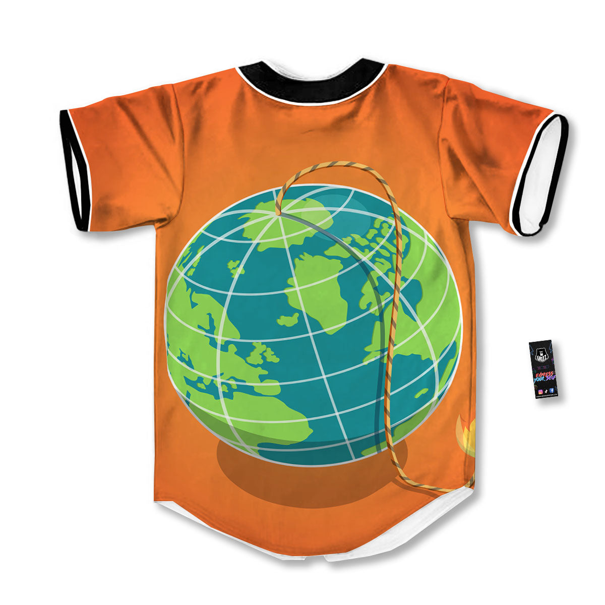 Planet Earth With Burning Fuse Orange Print Baseball Jersey-grizzshop