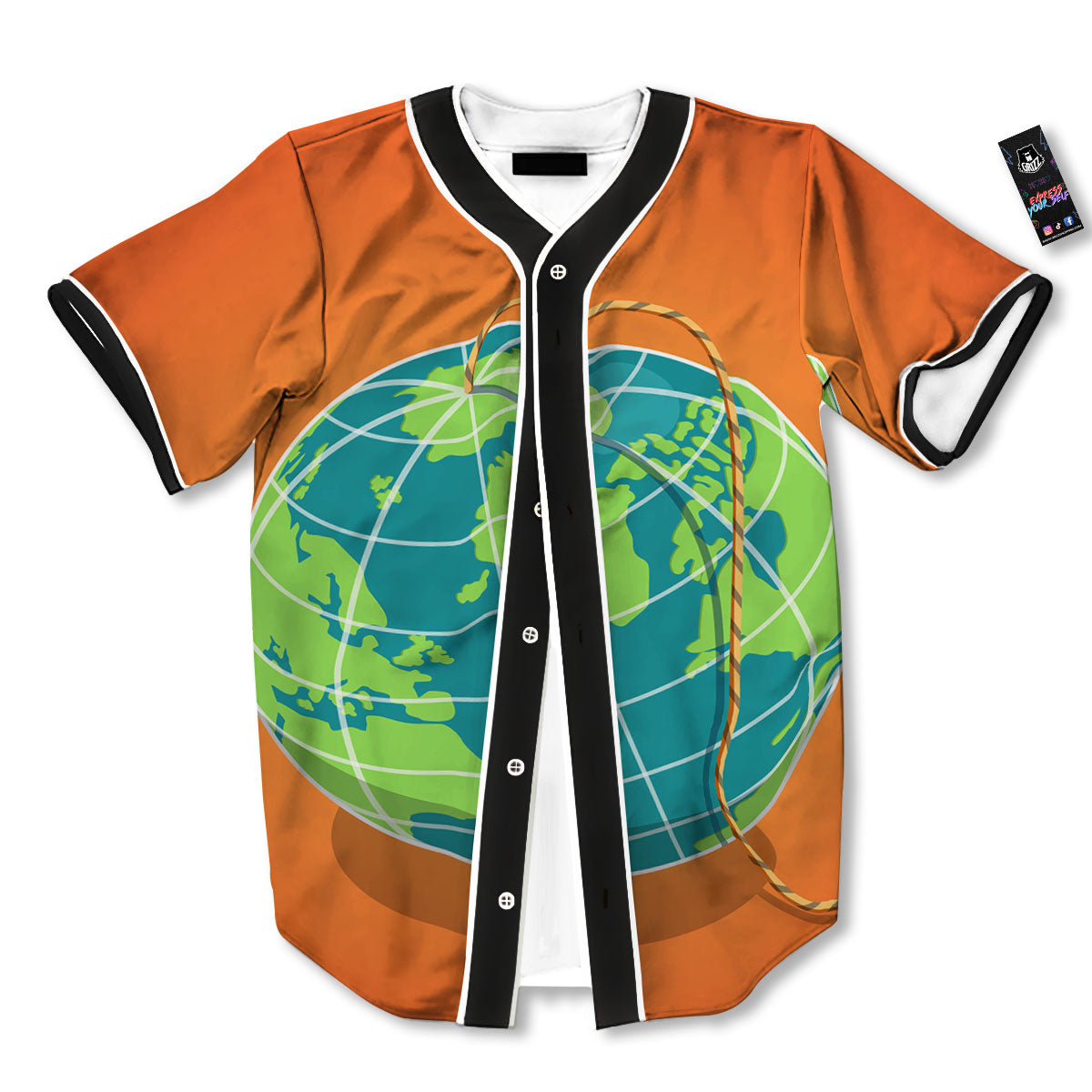 Planet Earth With Burning Fuse Orange Print Baseball Jersey-grizzshop