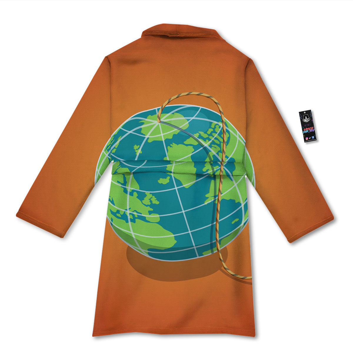 Planet Earth With Burning Fuse Orange Print Bathrobe-grizzshop