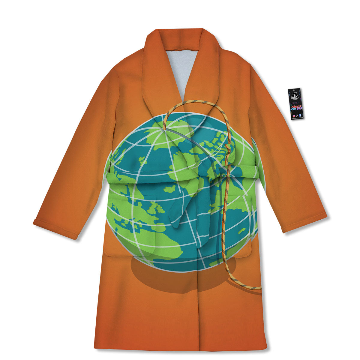 Planet Earth With Burning Fuse Orange Print Bathrobe-grizzshop