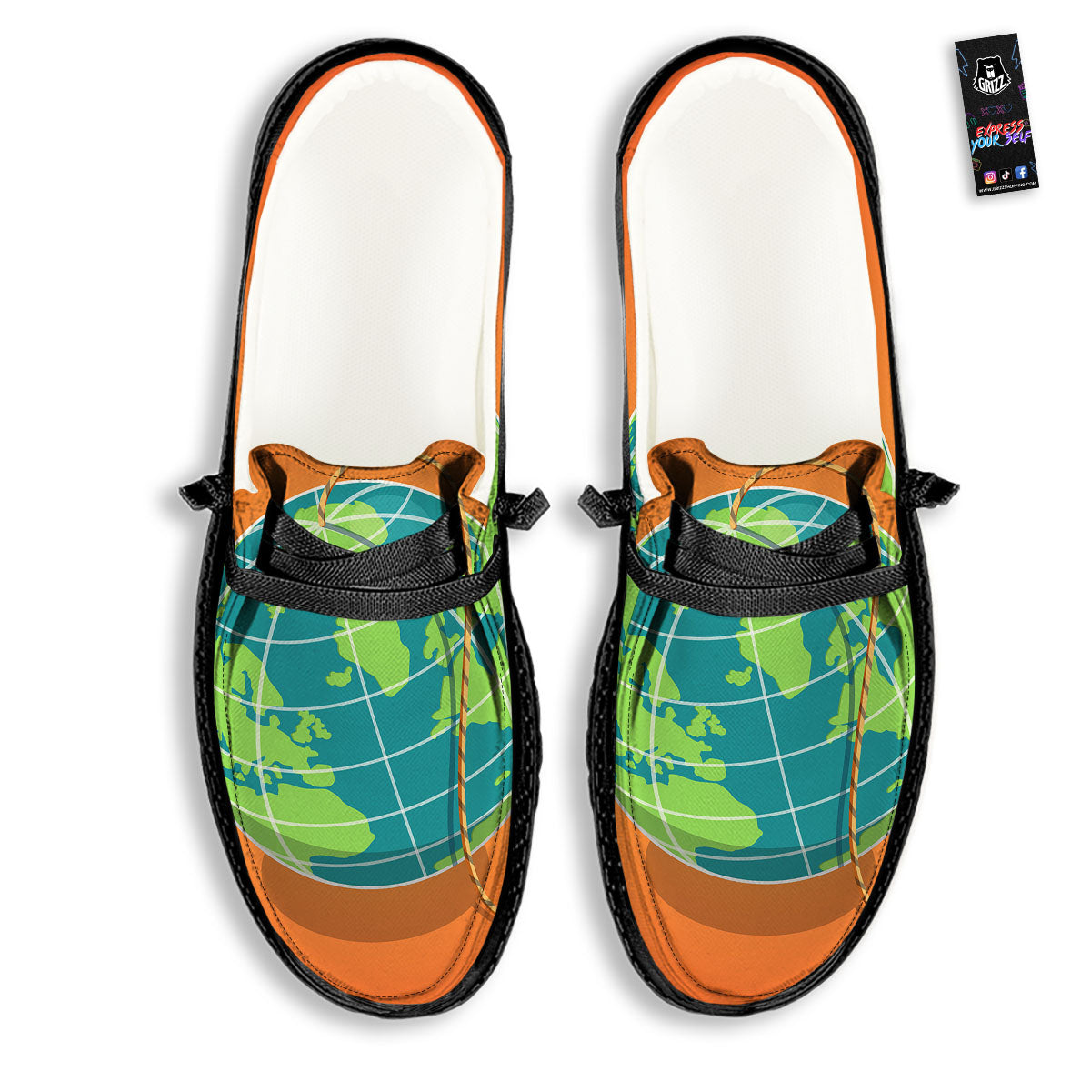 Planet Earth With Burning Fuse Orange Print Black Loafers-grizzshop