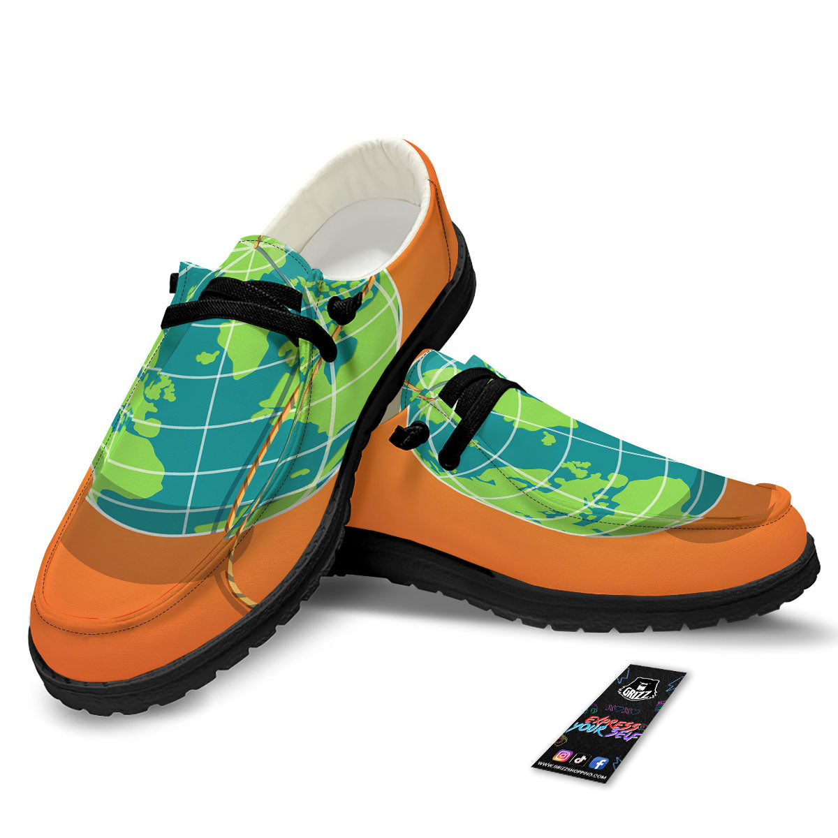 Planet Earth With Burning Fuse Orange Print Black Loafers-grizzshop