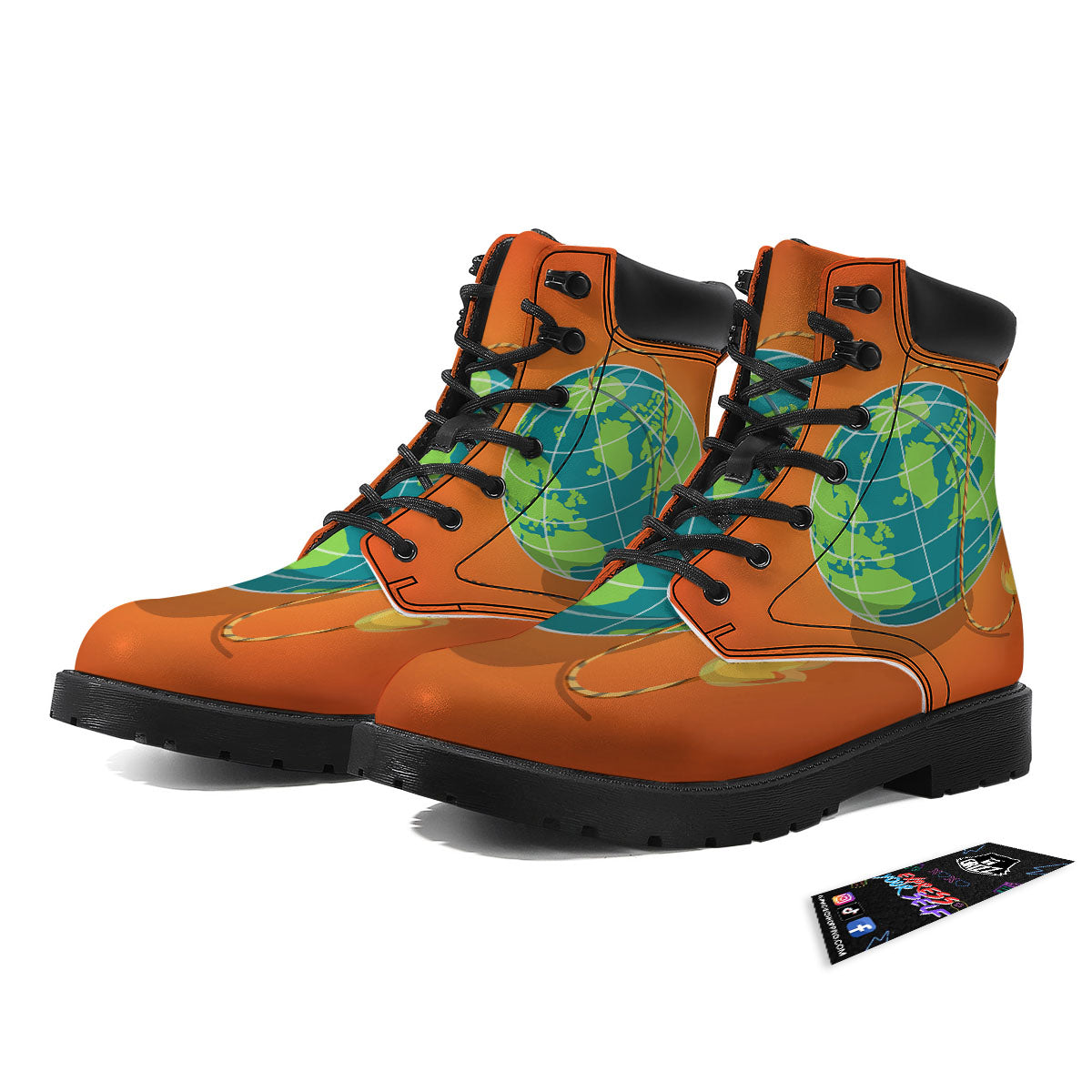 Planet Earth With Burning Fuse Orange Print Boots-grizzshop