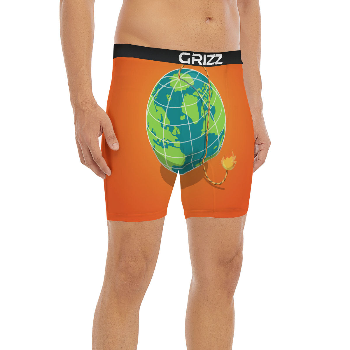 Planet Earth With Burning Fuse Orange Print Boxer Briefs-grizzshop