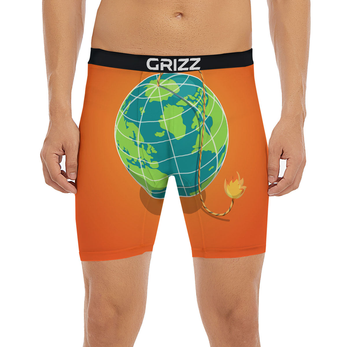 Planet Earth With Burning Fuse Orange Print Boxer Briefs-grizzshop