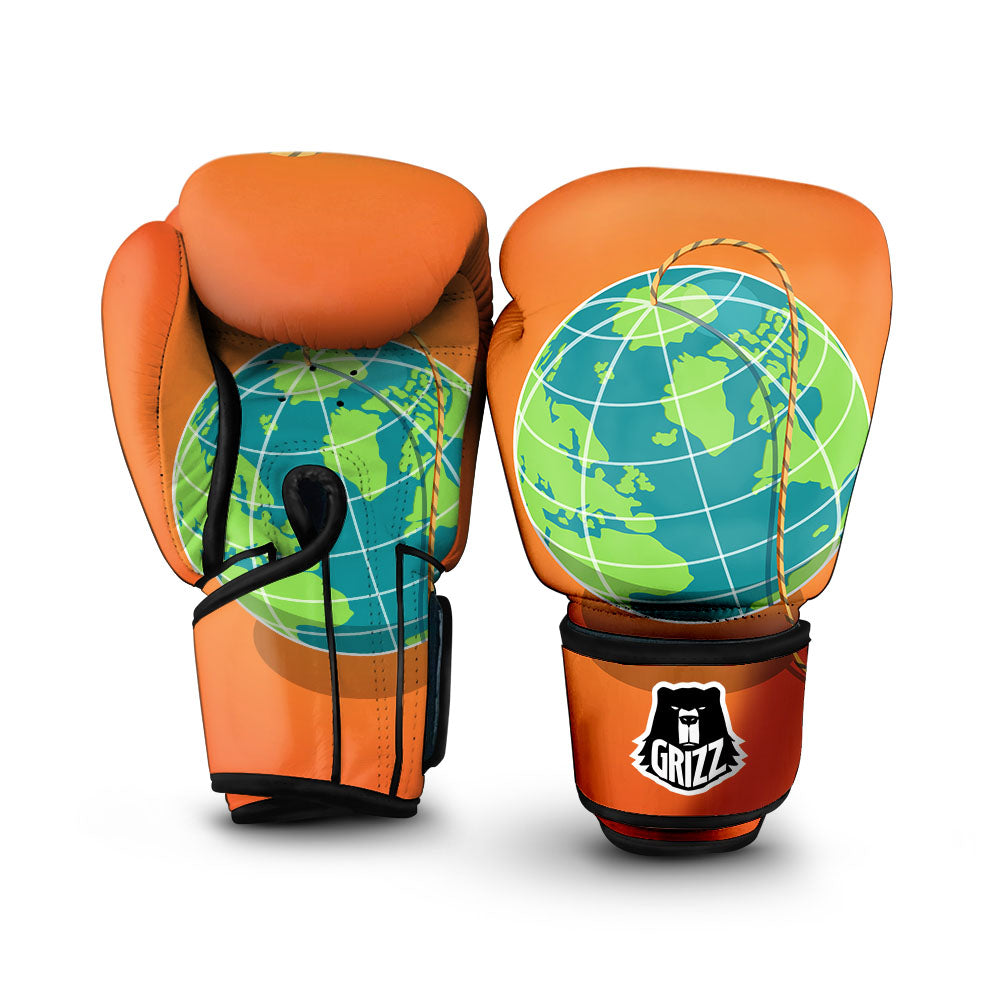 Planet Earth With Burning Fuse Orange Print Boxing Gloves-grizzshop