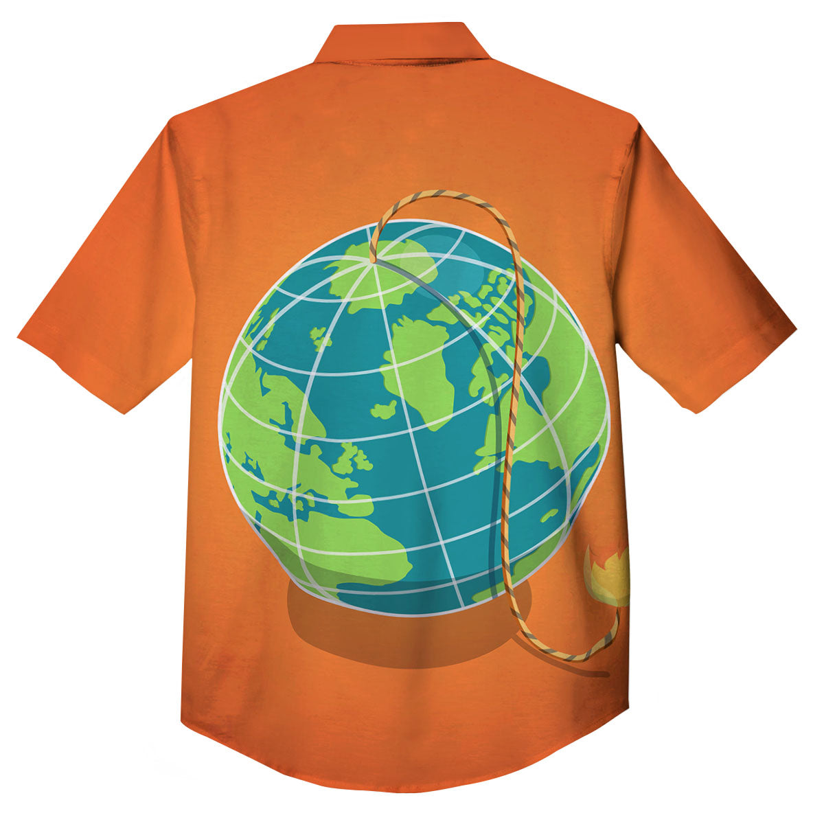 Planet Earth With Burning Fuse Orange Print Button Up Shirt-grizzshop