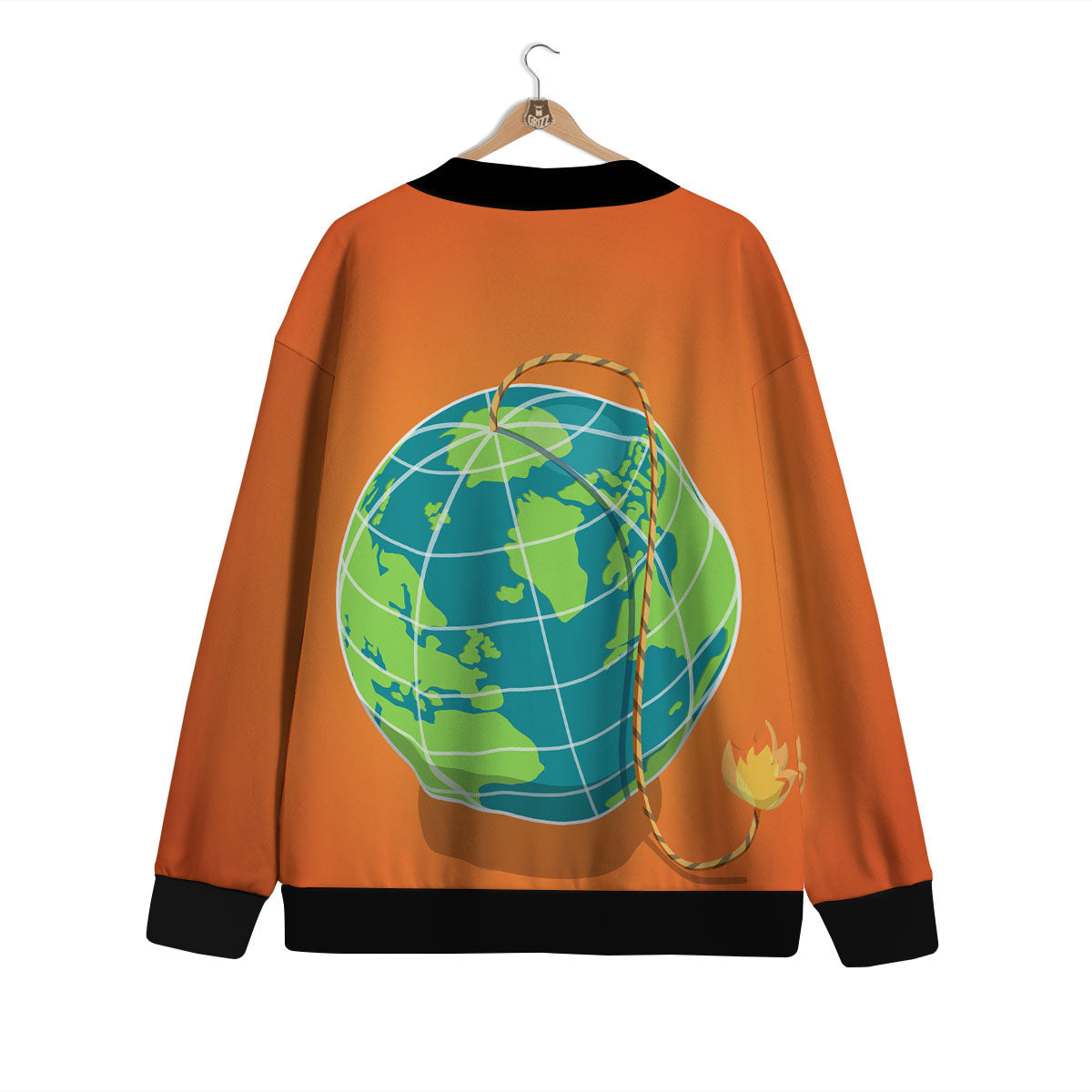 Planet Earth With Burning Fuse Orange Print Cardigan-grizzshop