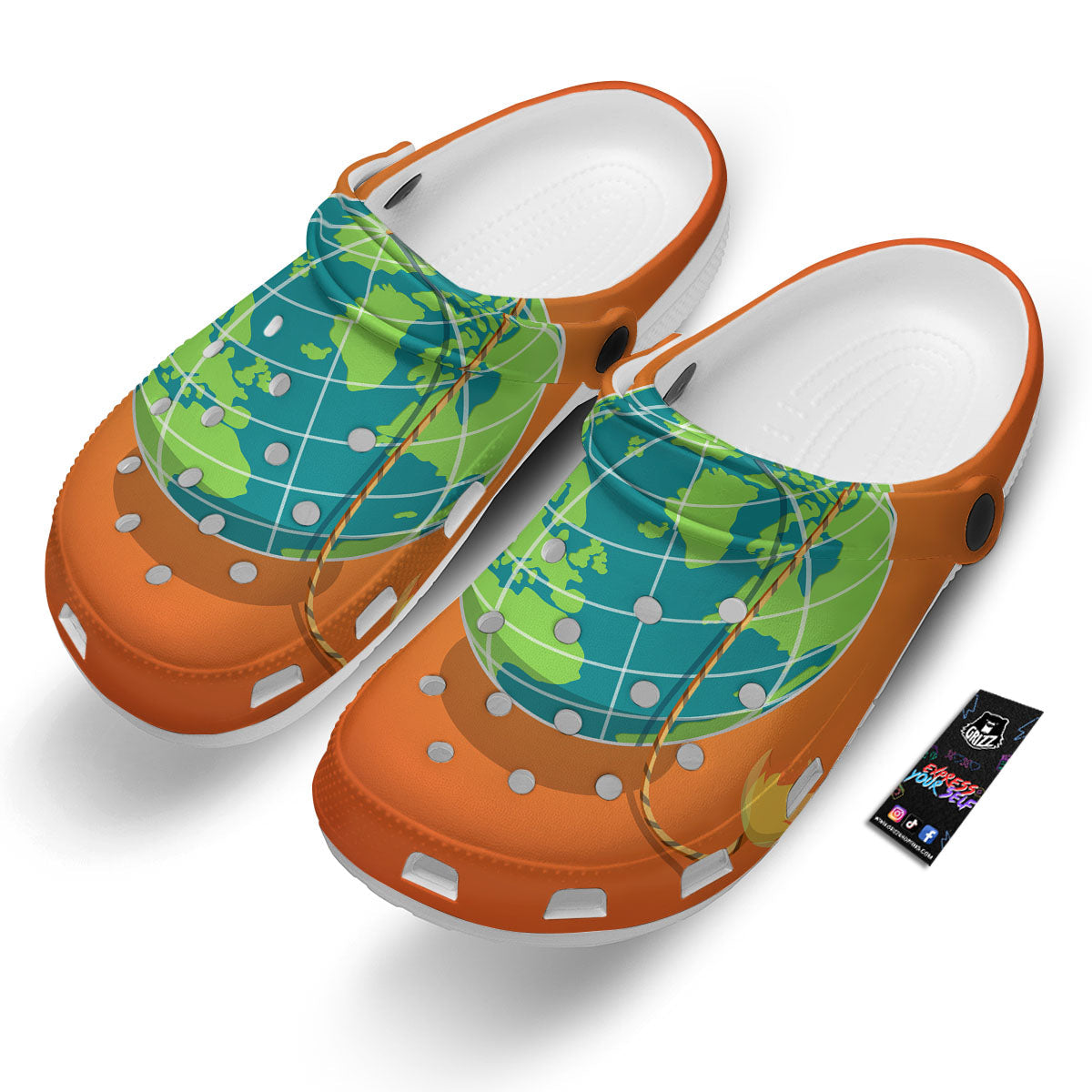 Planet Earth With Burning Fuse Orange Print Clog-grizzshop