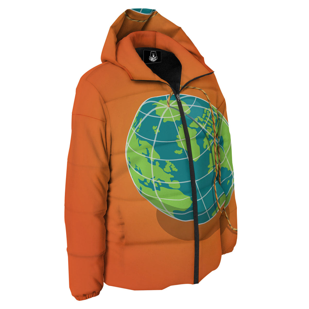 Planet Earth With Burning Fuse Orange Print Down Jacket-grizzshop